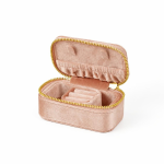 Mini rejsesmykkeskrin i velour — Rosabeige med ferskentone