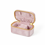 Mini rejsesmykkeskrin i velour — Støvet rosa