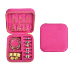 Rejsesmykkeskrin i velour med ringruller — Fuchsia