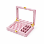 Smykkeskrin i velour med gennemsigtigt vindue — Støvet rosa