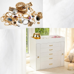 Smykkeskrin med 5 skuffer i PU-kunstlæder